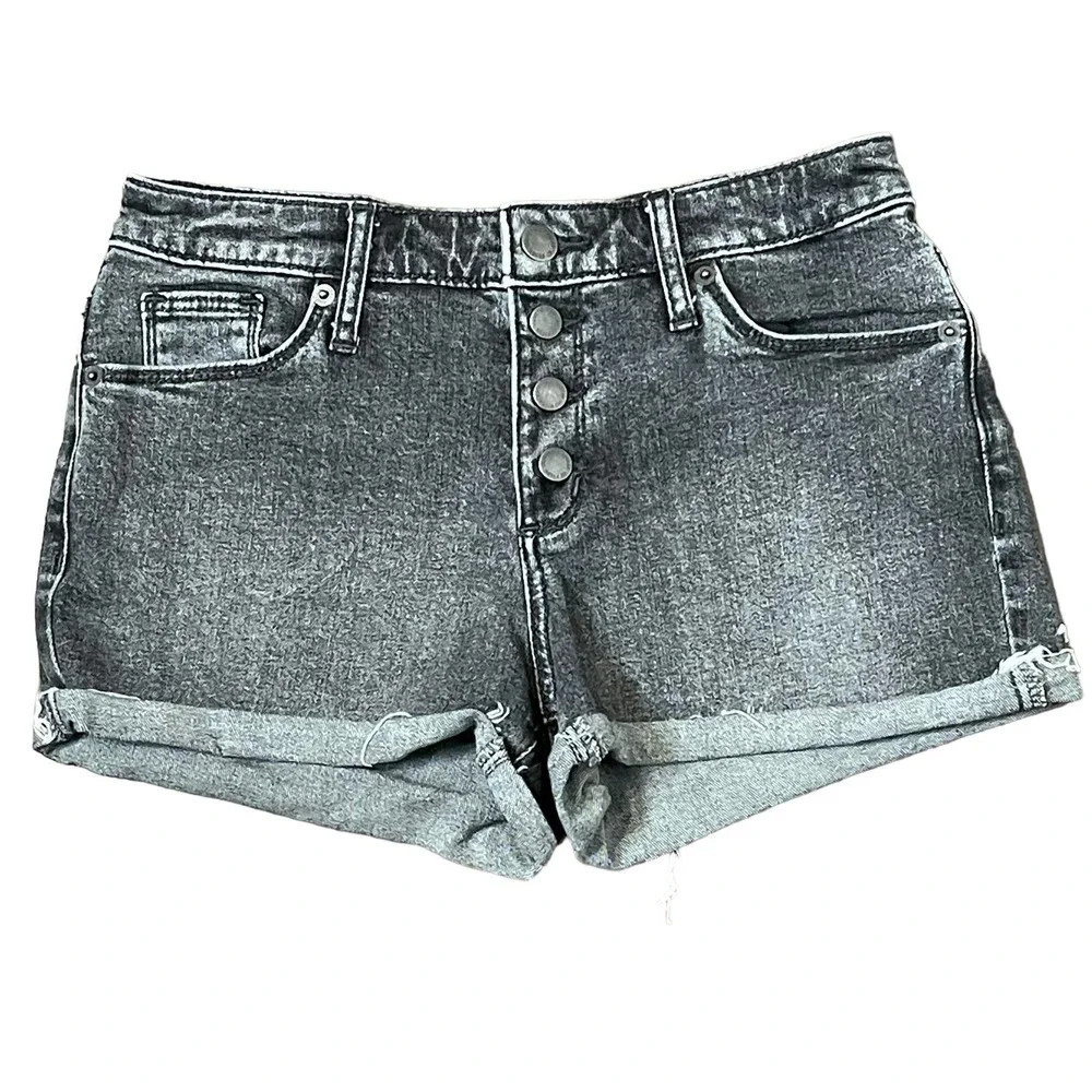 Universal Thread Cuff Hem Button Fly Short Women 25R Shortie Hi-Rise Black Denim